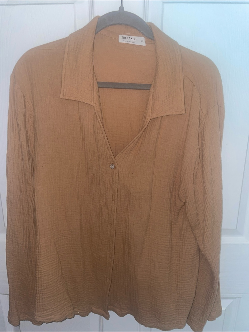 Relaxed Women's Button-Down Shirt in Tan